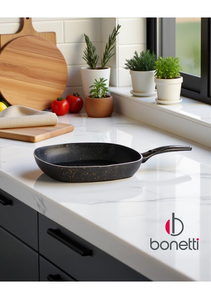 28 cm Siyah Granit Grill Tava | Yapışmaz Yüzey | Kare Izgara Tava