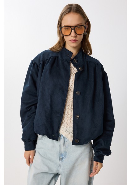Vatkalı Süet Bomber Ceket LFG0155 Lacivert