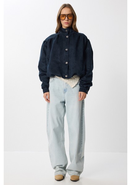 Vatkalı Süet Bomber Ceket LFG0155 Lacivert modelleri