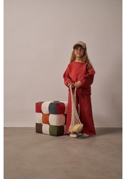 Kiremit Omuz Nakışlı Asimetrik Detaylı Alt Üst Takım