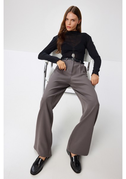 Cepli Dokuma Palazzo Pantolon LGK0007 Füme modelleri