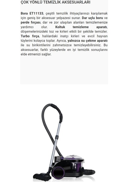 Su Filtreli Toz ve Alerjenleri Etkin Yüksek Performanslı Emiş Gücü Bora Süpürge 2400W+LAVANTA Yağı,3yıl Garanti modelleri