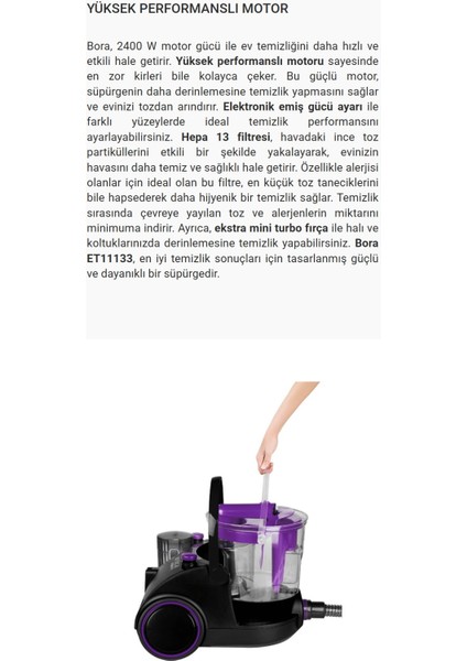 Su Filtreli Toz ve Alerjenleri Etkin Yüksek Performanslı Emiş Gücü Bora Süpürge 2400W+LAVANTA Yağı,3yıl Garanti fırsatları