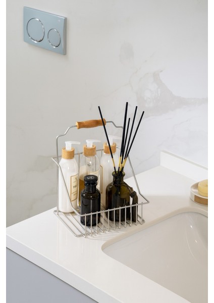 Silver Ahşap Kulplu Retro Sepet, Şık Çok Amaçlı Düzenleyici Organizer fiyatları