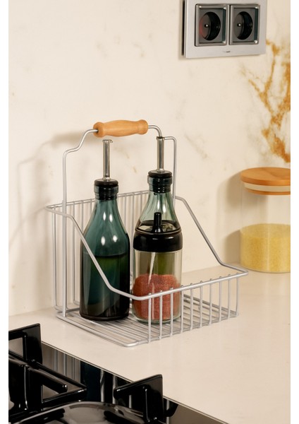 Silver Ahşap Kulplu Retro Sepet, Şık Çok Amaçlı Düzenleyici Organizer modelleri