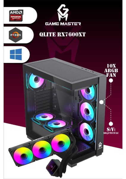 Qlite RX7600XT R5 5600 Cpu 16GB Ram 512GB M.2 RX7600TX 8GB 10X Argb Fan Sıvı Soğutuculu Gaming Pc fiyatları
