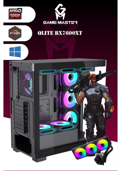 Qlite RX7600XT R5 5600 Cpu 16GB Ram 512GB M.2 RX7600TX 8GB 10X Argb Fan Sıvı Soğutuculu Gaming Pc modelleri