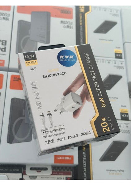 G841 20W Gan3 Hızlı Şarj Adaptörü + Usb-C To Lightning 3A Kablo | iPhone 11/12/13/14 Pro Max, iPad ve Apple Cihazlarına Uyumlu