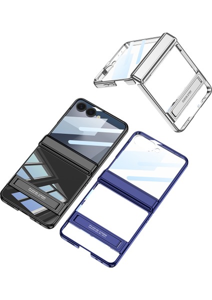 Galaxy Z Flip 7 Kılıf Kamera Korumalı Şeffaf Tasarımlı Zore LEGO Standlı Kapak - Gümüş