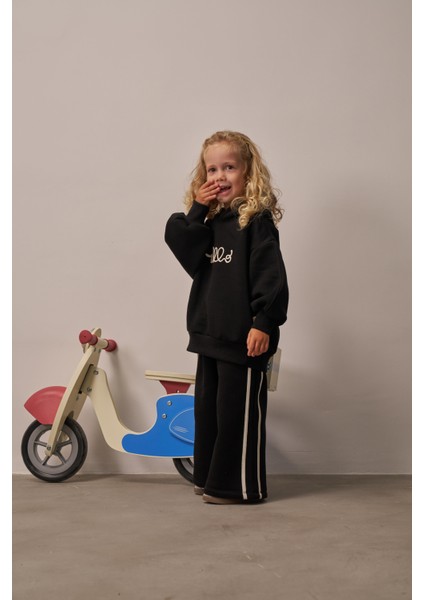 Siyah Hello Nakışlı Alt Üst Takım