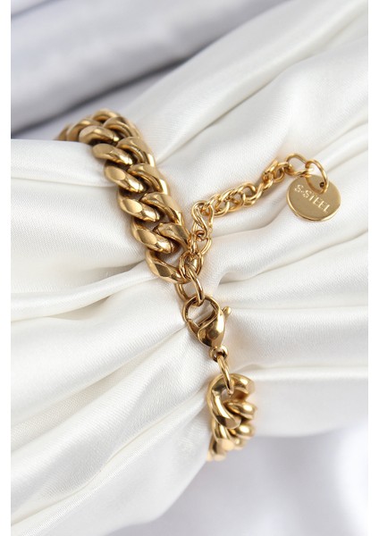 316L Çelik Klasik Kalın Zincir Model Gold Renk Kadın Bileklik fiyatları