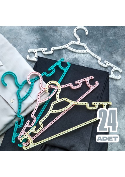 24 Adet Mega Askı Elbise Askı - Karışık Renk