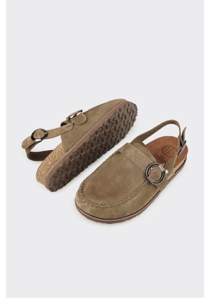 Haki Deri Kadın Terlik modelleri