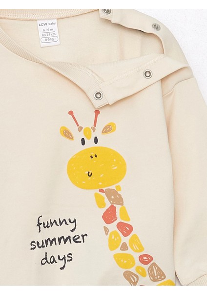 Lcw Baby Bej Bisiklet Yaka Uzun Kollu Baskılı Erkek Bebek Sweatshirt ve Eşofman Altı 2'li Takım