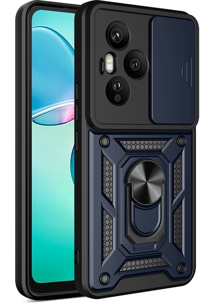 Honor 400 Pro Kılıf Magnetik Standlı Kamera Korumalı Zore Sürgülü Vega Kapak - Mavi