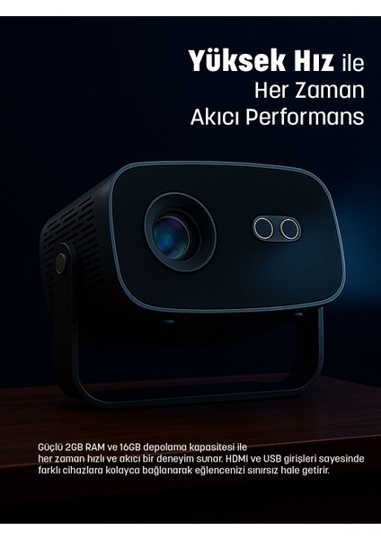 4K Smart Cinema Portable Projector (Auto Focus / Android) Türkçe Menü indirimleri