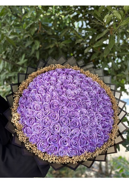 101 Lı Isteme Söz Nişan Solmayan Gül Buketi Lila Gül Dışı Siyah fırsatları