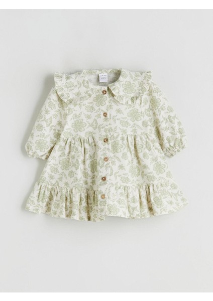 Bebe Yaka Çiçekli Kız Bebek Elbise (W5)