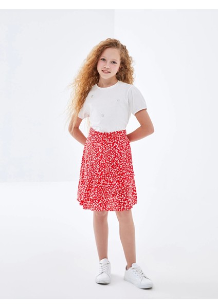 Lcw Kids Kırmızı Beli Lastikli Çiçekli Kız Çocuk Etek fiyatları