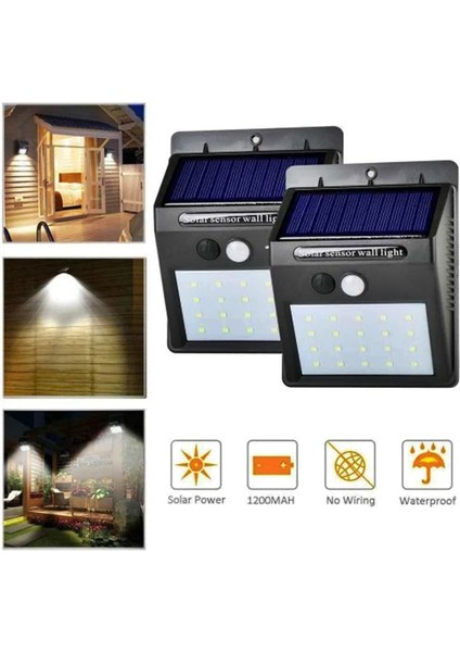 2 Adet Güneş Enerjili 20 LED Hareket Sensörlü Beyaz LED Işıklı Bahçe Aydınlatması fiyatları