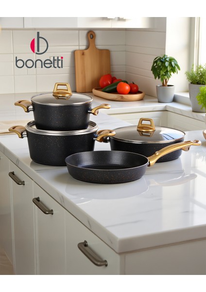 7 Parça Siyah Granit Tencere Seti