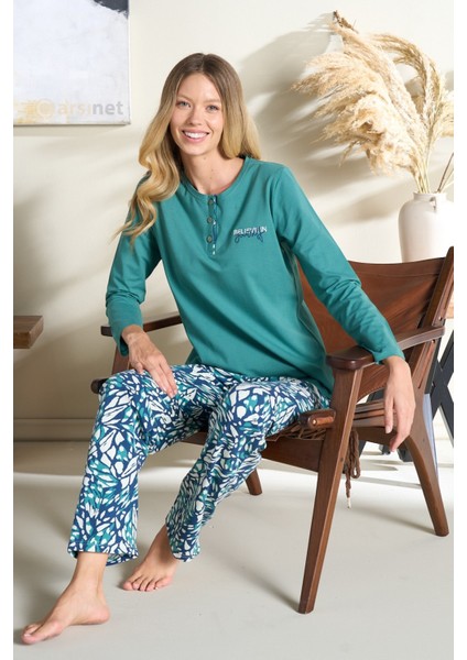 Kadın Pijama Takımı Uzun Kol Mevsimlik Düğmeli