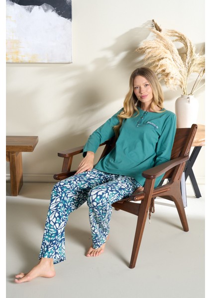 Kadın Pijama Takımı Uzun Kol Mevsimlik Düğmeli modelleri