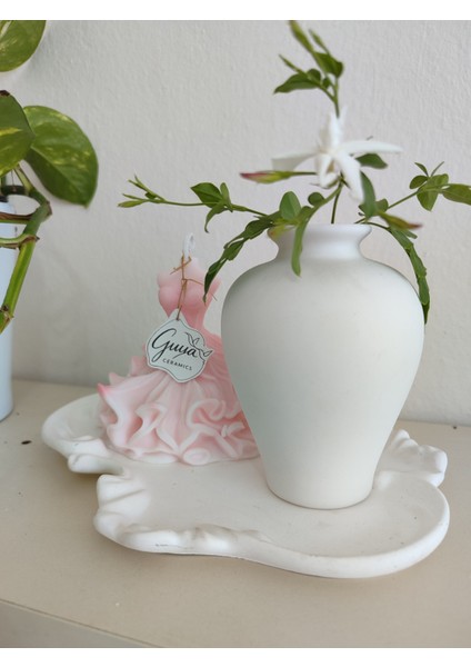 Guya Balerin Seti – Sandal Kokulu Soya Mum & Taştozu Vazo & Dekoratif Tepsi