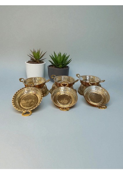 - 6’lı Bakır Kahvaltılık Tabağı Kulplu – El Işçiliği, Dövme Bakır, 11 cm Genişlik, 2,5 cm Derinlik fiyatları