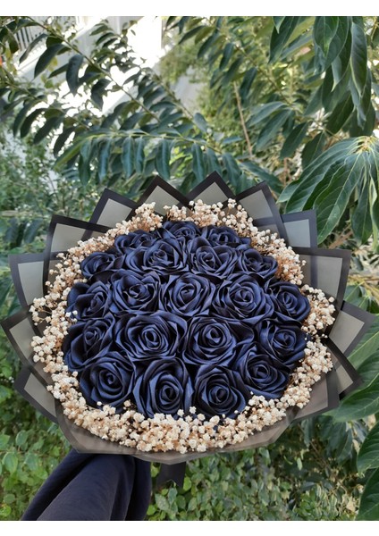 20 Li LED Işıklı Kenar Süslemeli Solmayan Gül Buketi Siyah Gül Dışı Siyah