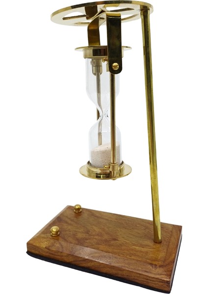 Pirinç Kum Saati Askılı Ahşap Tabanlı Döner Dekoratif Obje modelleri