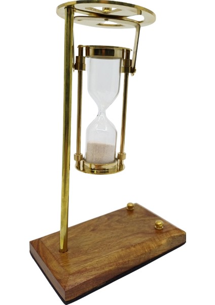 Pirinç Kum Saati Askılı Ahşap Tabanlı Döner Dekoratif Obje fırsatları
