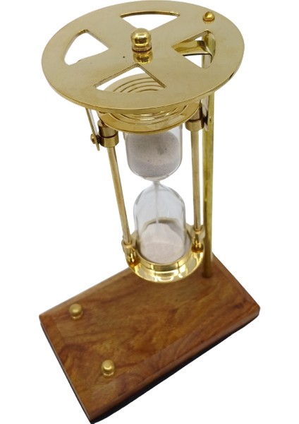 Pirinç Kum Saati Askılı Ahşap Tabanlı Döner Dekoratif Obje indirimleri