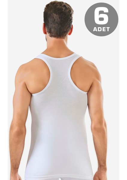 6'lı Paket Beyaz Erkek Rambo Sporcu Atlet %100 Pamuk Ribana