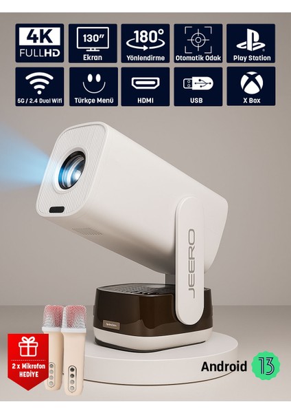 K6 Dual Microphone Karaoke Projector(Türkçe Menü Android13)
