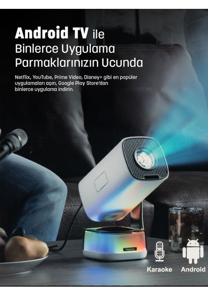 K6 Dual Microphone Karaoke Projector(Türkçe Menü Android13) fırsatları