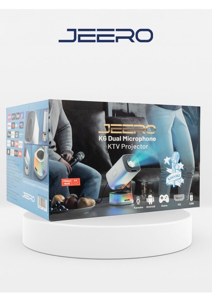 K6 Dual Microphone Karaoke Projector(Türkçe Menü Android13)