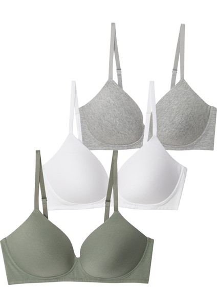 3'lü Balensiz Pamuklu T-Shirt Sütyeni Seti