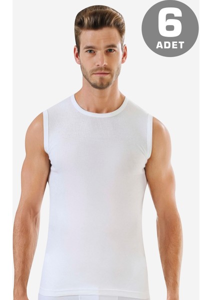 6 Adet Beyaz Kolsuz Erkek Atlet Yuvarlak Yaka Sıfır Kol Tişört %100 Pamuklu