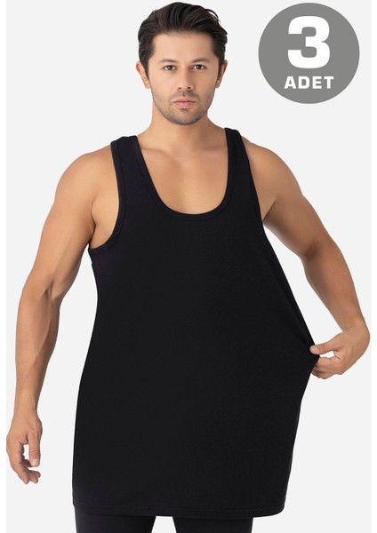 Erkek Siyah Büyük Beden Atlet 3'lü Paket %100 Pamuklu Penye