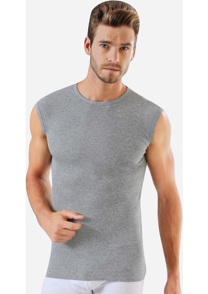 6 Adet Gri Kolsuz Erkek Atlet Yuvarlak Yaka Sıfır Kol Tişört %100 Pamuklu modelleri