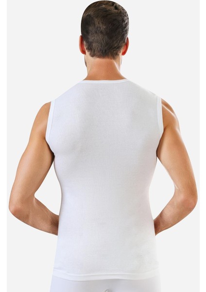Erkek Pamuklu Beyaz Tişört Sıfır Kol Sıfır Yaka Kolsuz Atlet 2'li Paket