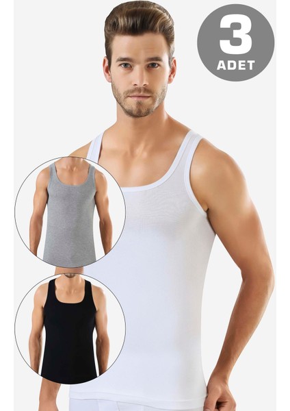 Erkek Renkli Ribana Atlet 3'lü Paket %100 Pamuklu