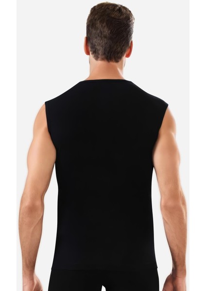 Erkek Siyah Pamuklu Tişört Sıfır Kol V Yaka Kolsuz Atlet 2'li Paket fırsatları