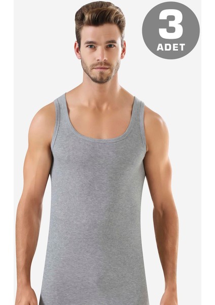 Erkek Gri Ribana Atlet 3'lü Paket %100 Pamuklu