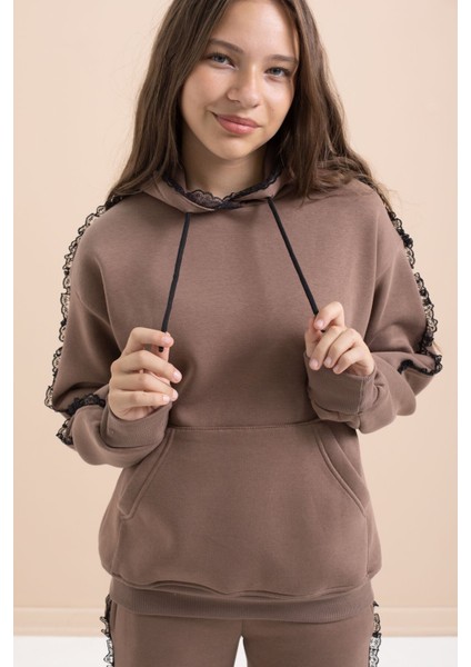 Kahverengi Kız Çocuk Şardonlu Dantel Detaylı 3 Iplik Takım 21505 modelleri