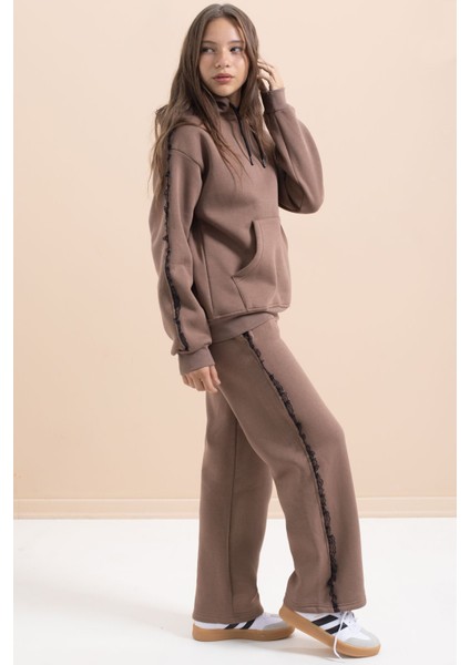 Kahverengi Kız Çocuk Şardonlu Dantel Detaylı 3 Iplik Takım 21505 fırsatları