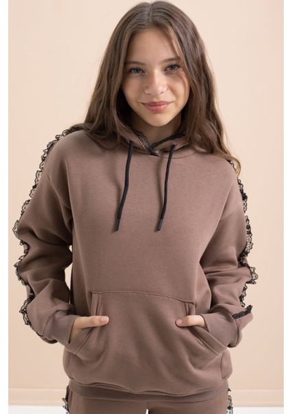 Kahverengi Kız Çocuk Şardonlu Dantel Detaylı 3 Iplik Takım 21505 indirimleri