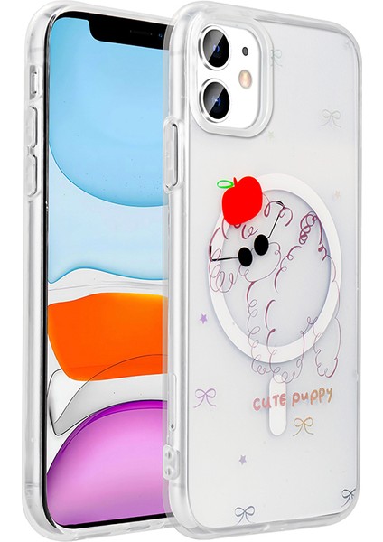 iPhone 11 Kılıf M-Safe Şarj Özellikli Şeffaf Zore Folk Sert Kapak - Çilek fiyatları