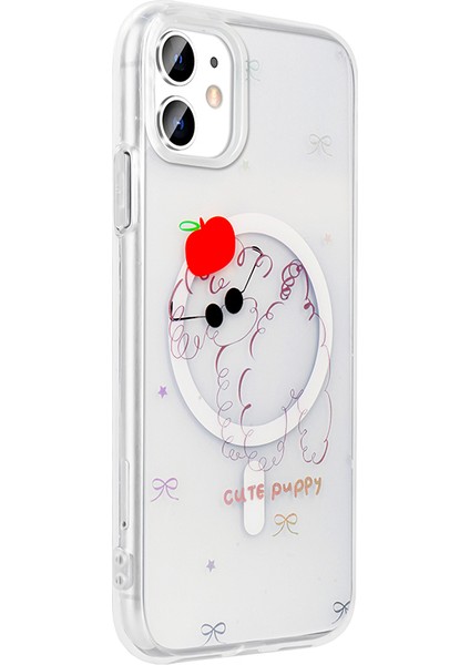 iPhone 11 Kılıf M-Safe Şarj Özellikli Şeffaf Zore Folk Sert Kapak - Çilek modelleri